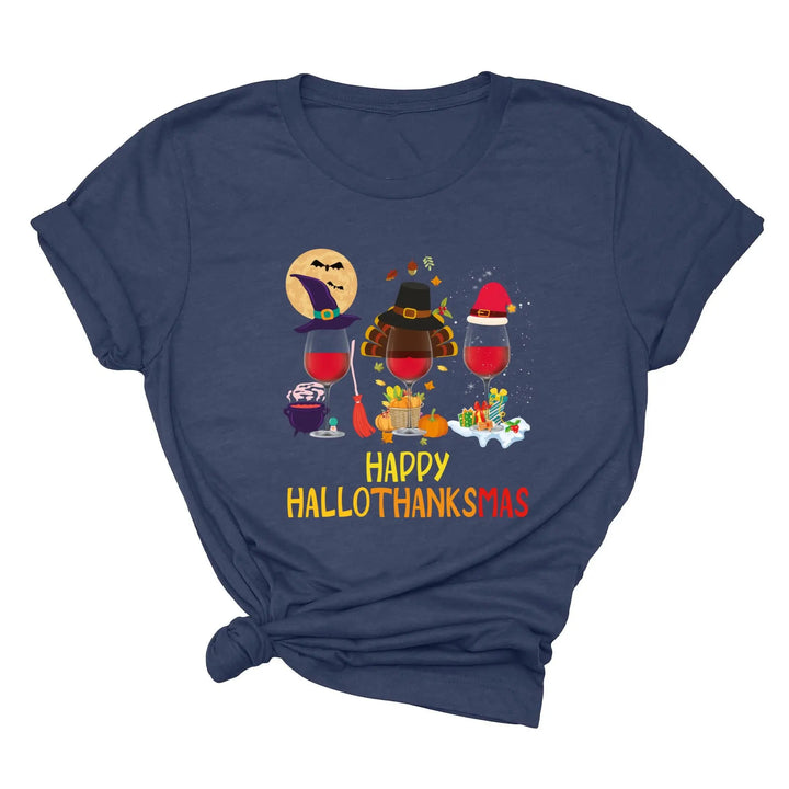 Happy HalloThanksMas Wine Shirt | Funny Holiday Shirt Shirtprintingcenter