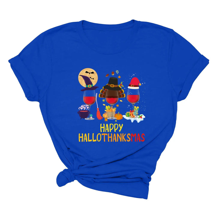 Happy HalloThanksMas Wine Shirt | Funny Holiday Shirt Shirtprintingcenter