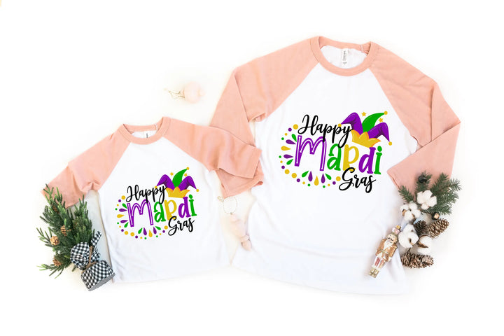 Happy Mardi Gras Beads Fun Unisex Tee Raglan shirt, Mardi Gras Raglan, New Orleans Tee, Mardi Gras Party Carnival Raglan Shirtprintingcenter