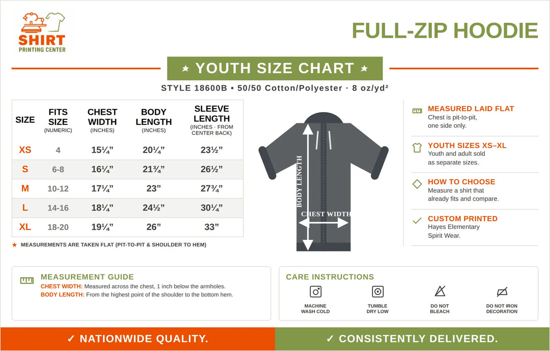 Hayes Elementary Full-Zip Hoodie | Adult & Youth Shirtprintingcenter
