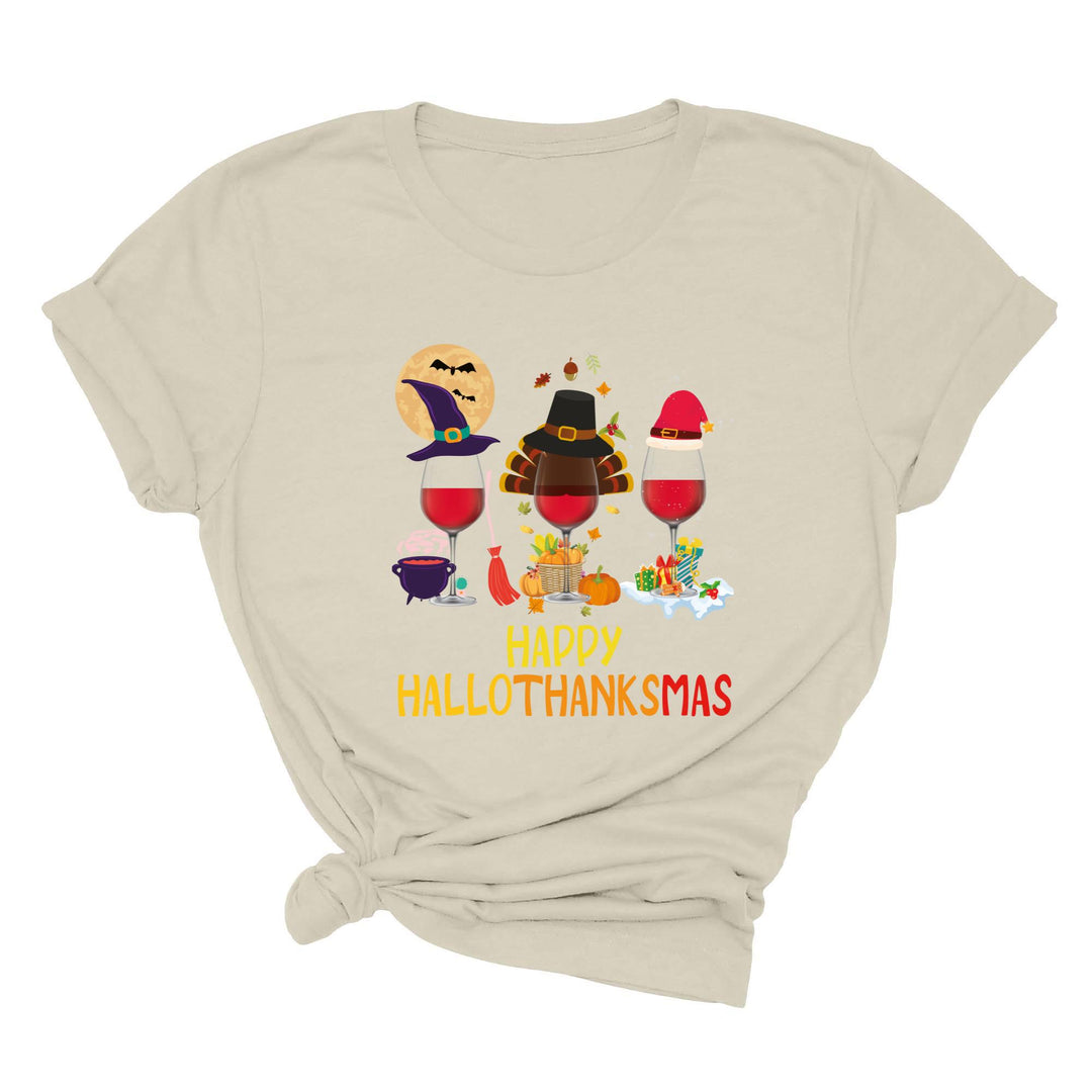 Happy HalloThanksMas Wine Shirt | Funny Holiday Shirt