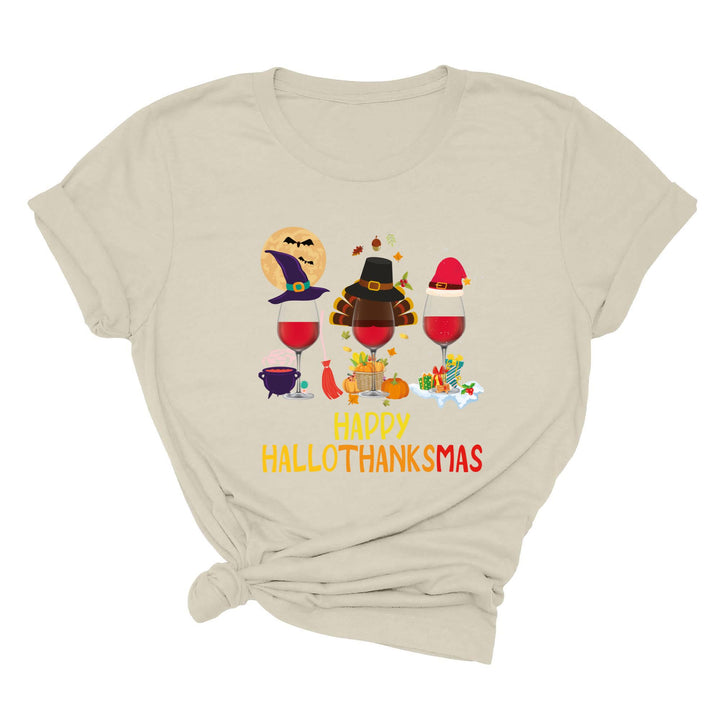 Happy HalloThanksMas Wine Shirt | Funny Holiday Shirt