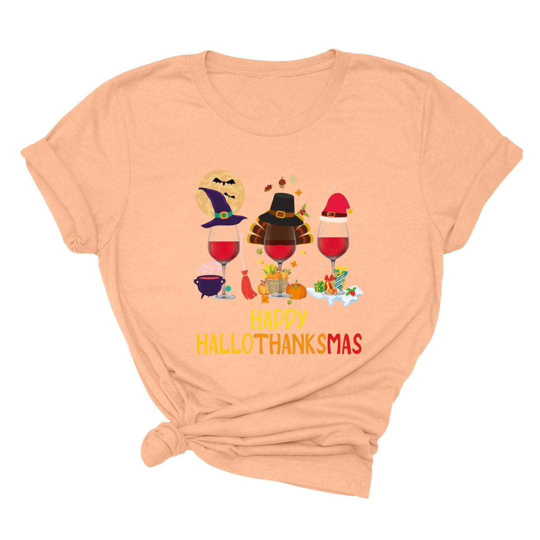 Happy HalloThanksMas Wine Shirt | Funny Holiday Shirt