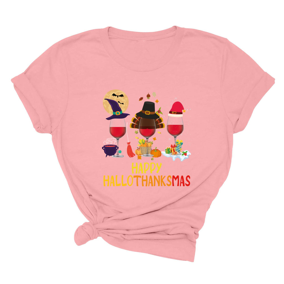 Happy HalloThanksMas Wine Shirt | Funny Holiday Shirt