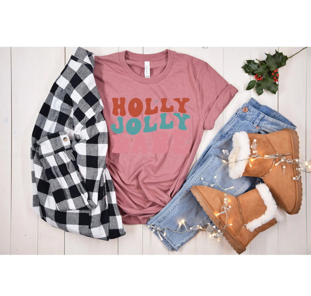 Holly Jolly Babe Shirt | Retro Vintage Christmas Tee Shirtprintingcenter