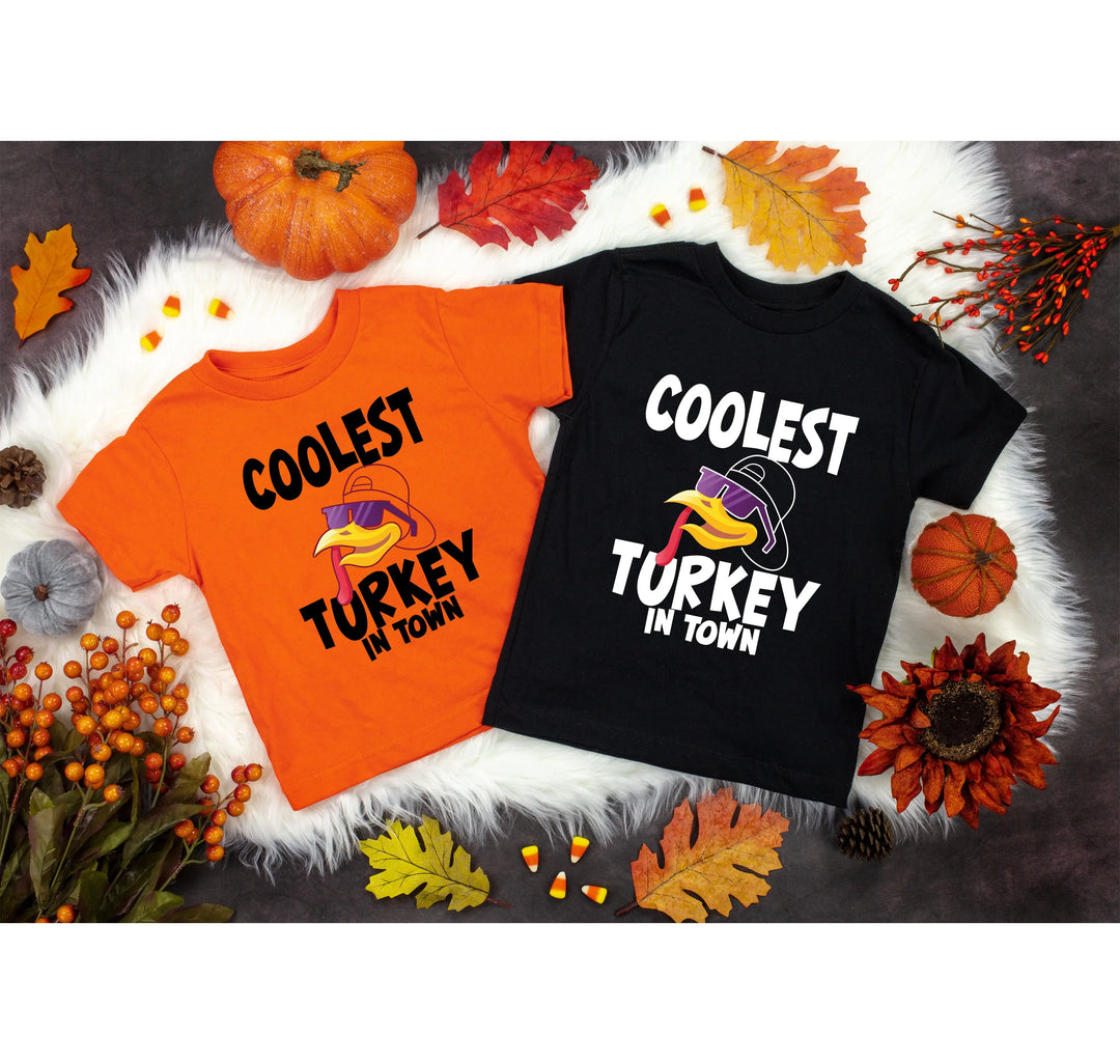 Kids Thanksgiving Shirt | Coolest Turkey in Town Tee Shirtprintingcenter
