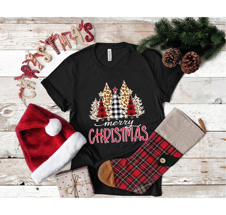 Ladies Merry Christmas Shirt | Christmas Tree Leopard Print Tee Shirtprintingcenter