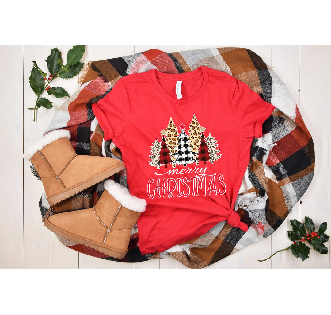 Ladies Merry Christmas Shirt | Christmas Tree Leopard Print Tee Shirtprintingcenter