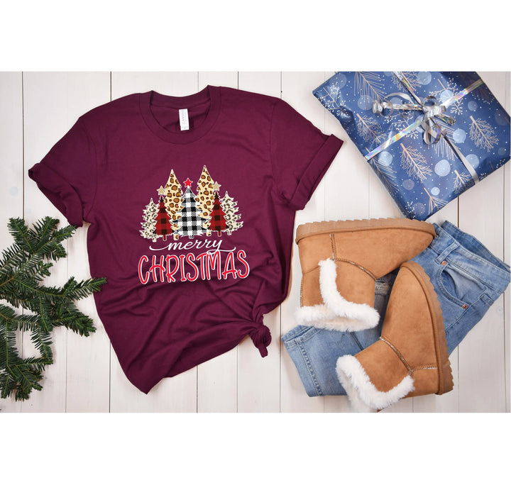 Ladies Merry Christmas Shirt | Christmas Tree Leopard Print Tee Shirtprintingcenter
