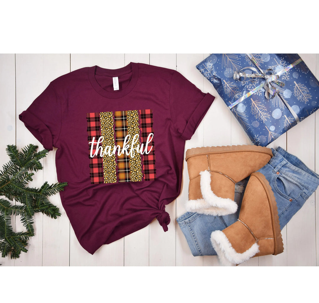 Leopard Thanksgiving Top | Thankful & Blessed Fall Tee Shirtprintingcenter