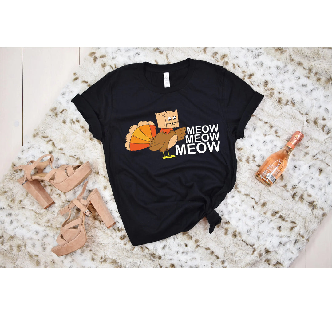 Meow Meow Funny Turkey Thanksgiving Shirt | Thanksgiving Cat Family Tee Shirtprintingcenter