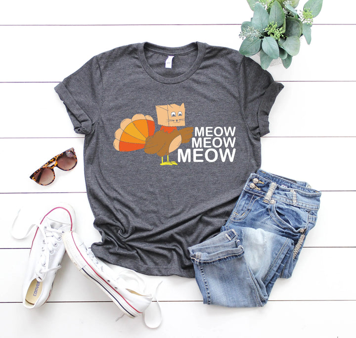 Meow Meow Funny Turkey Thanksgiving Shirt | Thanksgiving Cat Family Tee Shirtprintingcenter
