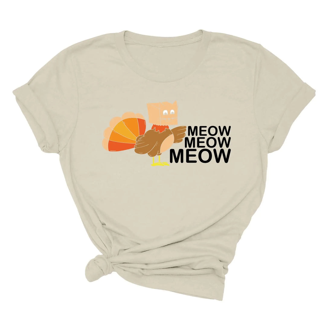 Meow Meow Funny Turkey Thanksgiving Shirt | Thanksgiving Cat Family Tee Shirtprintingcenter