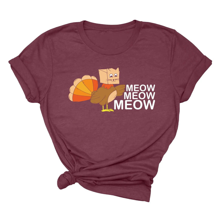 Meow Meow Funny Turkey Thanksgiving Shirt | Thanksgiving Cat Family Tee Shirtprintingcenter