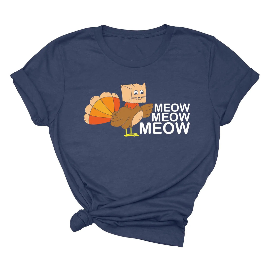 Meow Meow Funny Turkey Thanksgiving Shirt | Thanksgiving Cat Family Tee Shirtprintingcenter