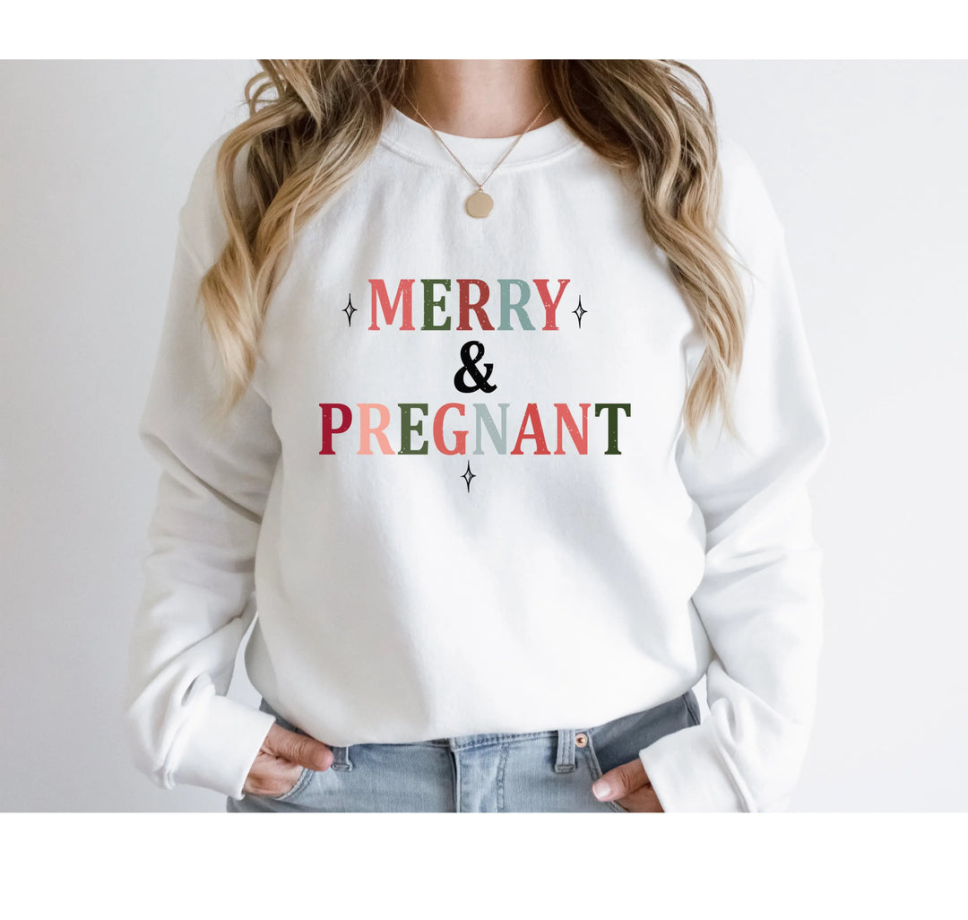Merry & Pregnant Christmas Sweatshirt - Couples & Announcement Tee Shirtprintingcenter