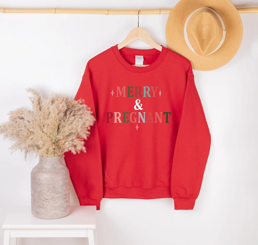 Merry & Pregnant Christmas Sweatshirt - Couples & Announcement Tee Shirtprintingcenter