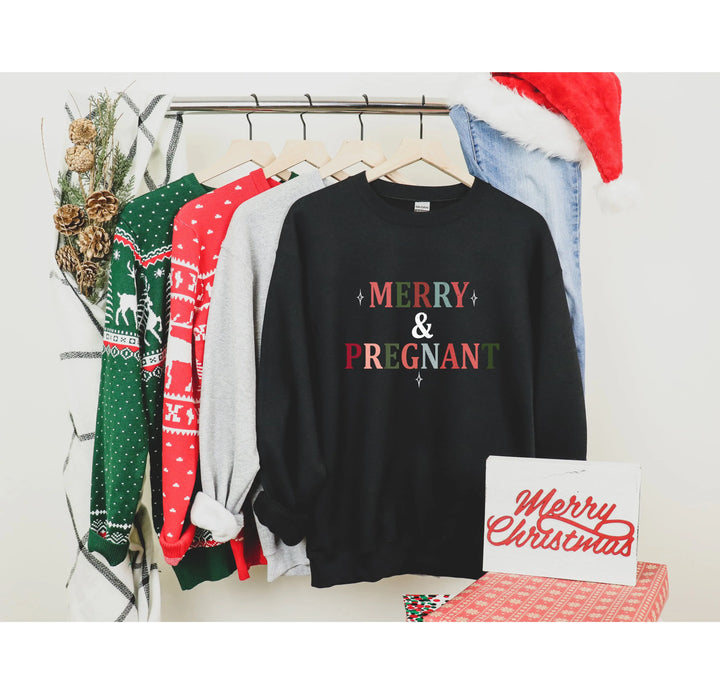 Merry & Pregnant Christmas Sweatshirt - Couples & Announcement Tee Shirtprintingcenter