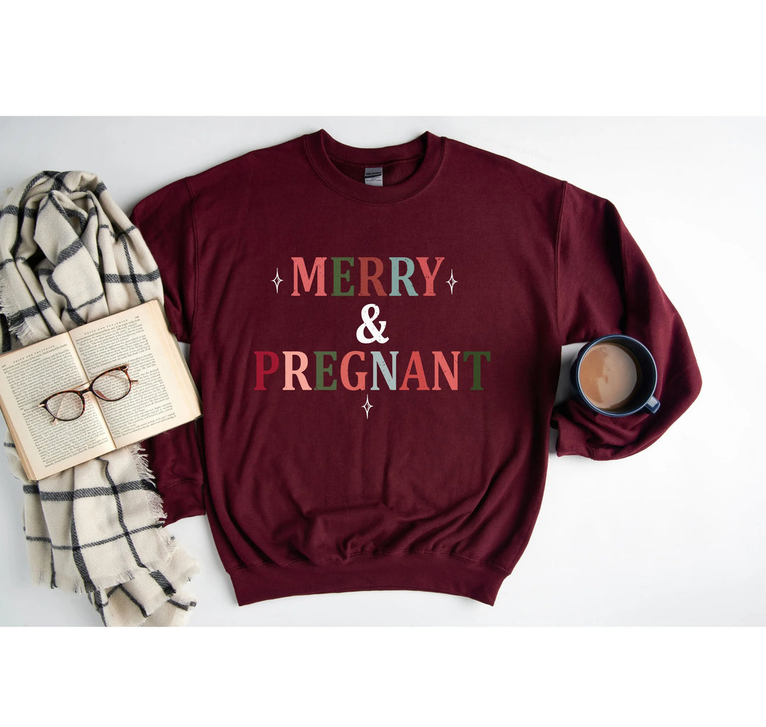 Merry & Pregnant Christmas Sweatshirt - Couples & Announcement Tee Shirtprintingcenter