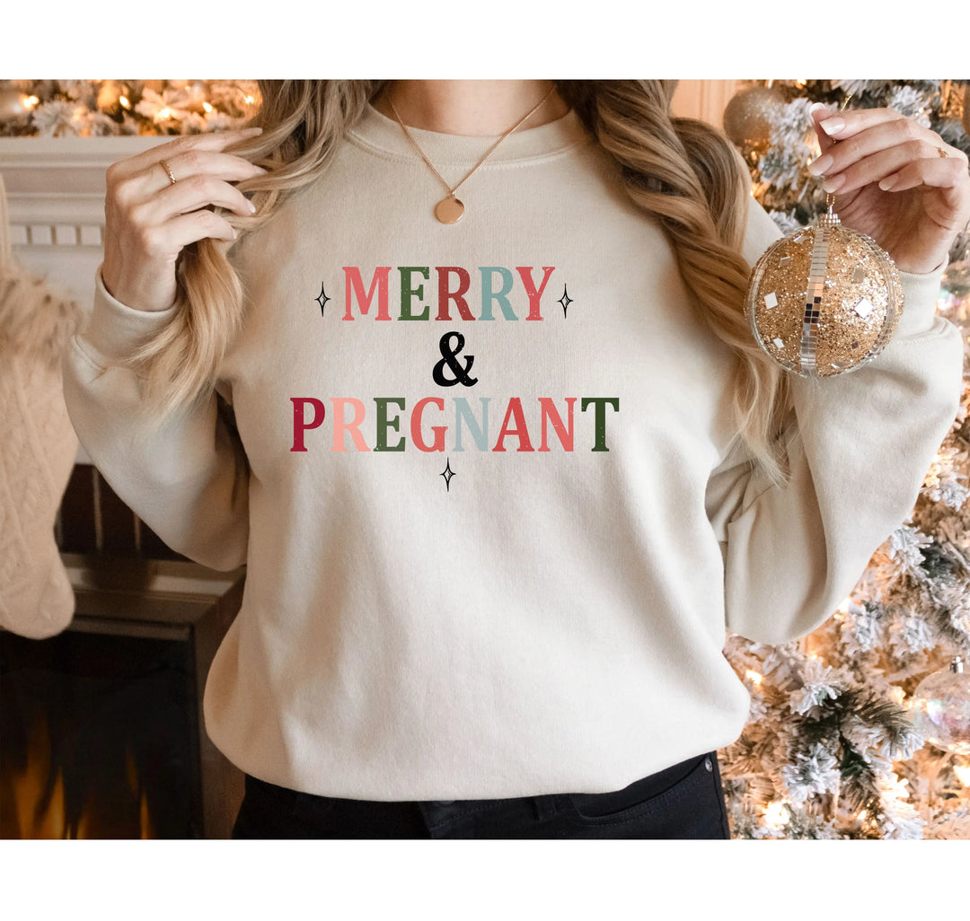Merry & Pregnant Christmas Sweatshirt - Couples & Announcement Tee Shirtprintingcenter
