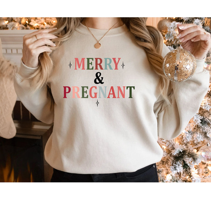 Merry & Pregnant Christmas Sweatshirt - Couples & Announcement Tee Shirtprintingcenter