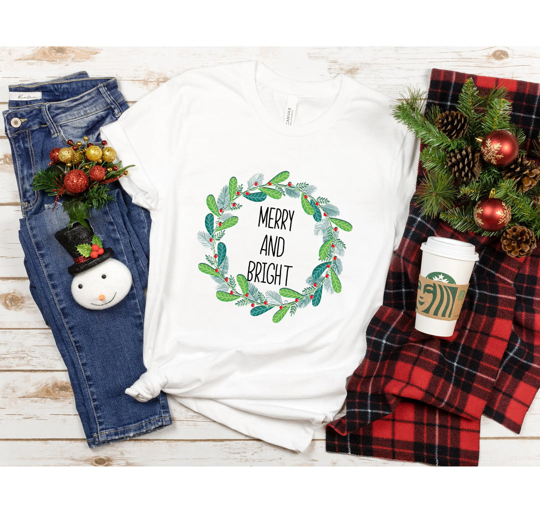 Merry and Bright Christmas Shirt | Trendy Holiday Tee for Women Shirtprintingcenter