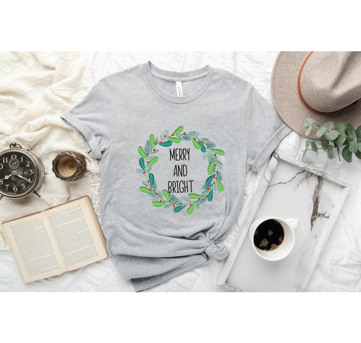 Merry and Bright Christmas Shirt | Trendy Holiday Tee for Women Shirtprintingcenter