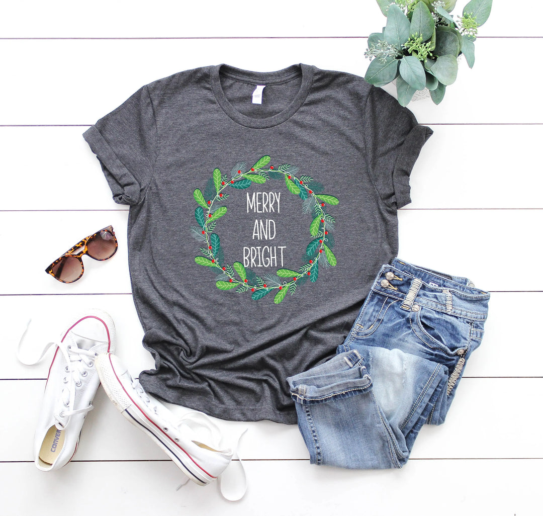 Merry and Bright Christmas Shirt | Trendy Holiday Tee for Women Shirtprintingcenter