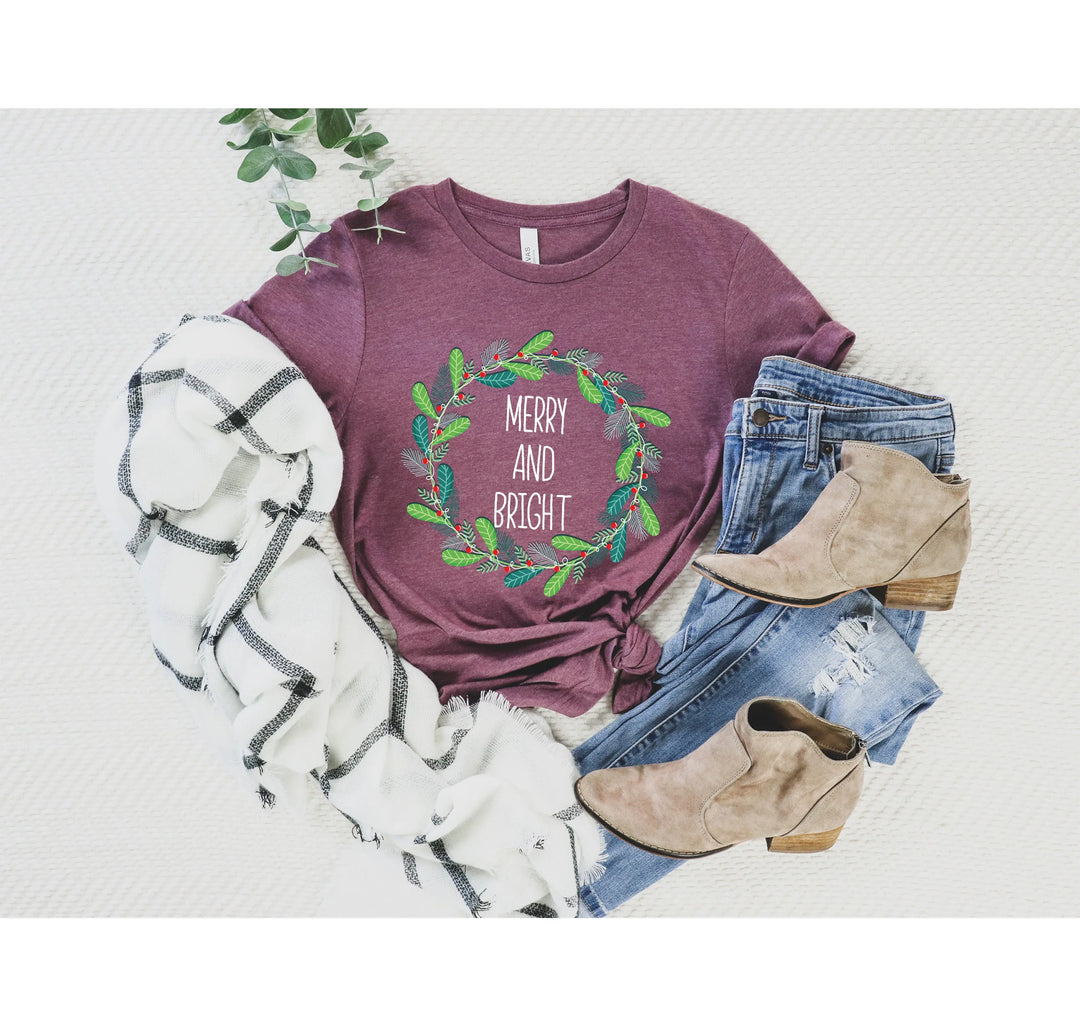 Merry and Bright Christmas Shirt | Trendy Holiday Tee for Women Shirtprintingcenter