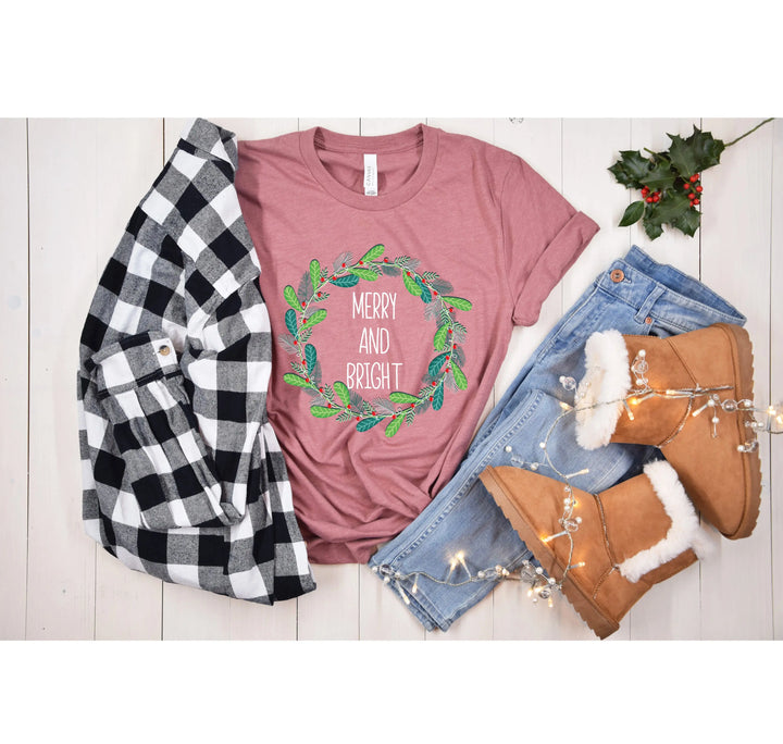 Merry and Bright Christmas Shirt | Trendy Holiday Tee for Women Shirtprintingcenter