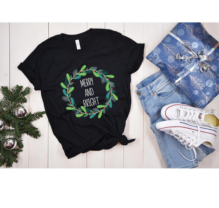 Merry and Bright Christmas Shirt | Trendy Holiday Tee for Women Shirtprintingcenter