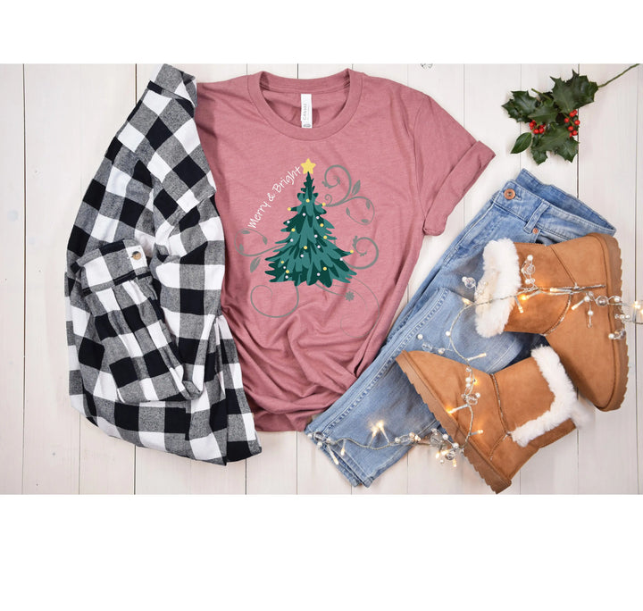 Merry and Bright Shirt | Christmas Tree Family Tee Shirtprintingcenter