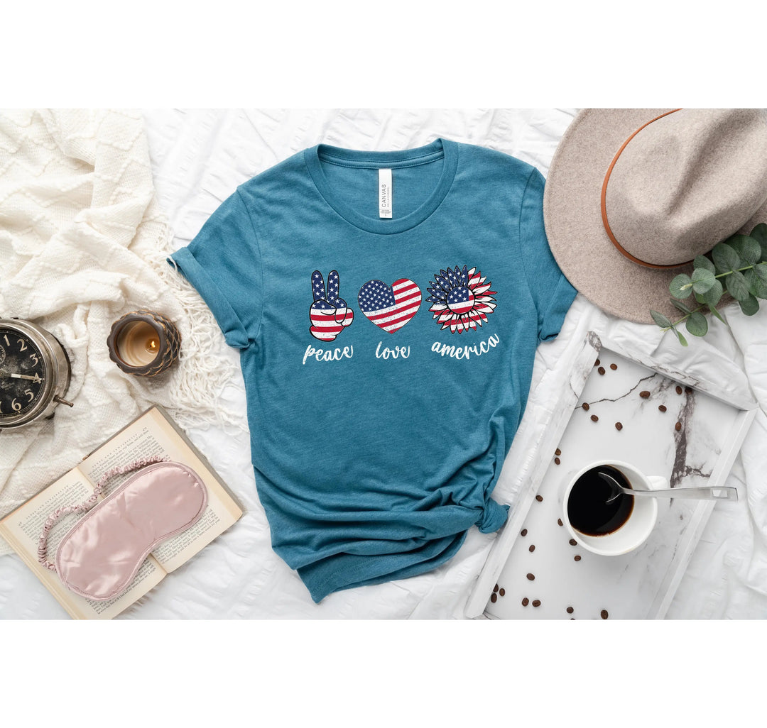 Peace Love America Shirt - USA Flag & Sunflower Patriotic 4th of July Tee Shirtprintingcenter