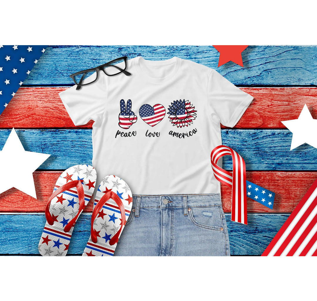 Peace Love America Shirt - USA Flag & Sunflower Patriotic 4th of July Tee Shirtprintingcenter