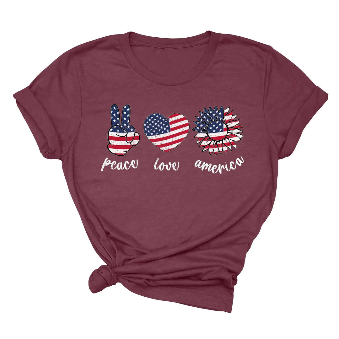 Peace Love America Shirt - USA Flag & Sunflower Patriotic 4th of July Tee Shirtprintingcenter