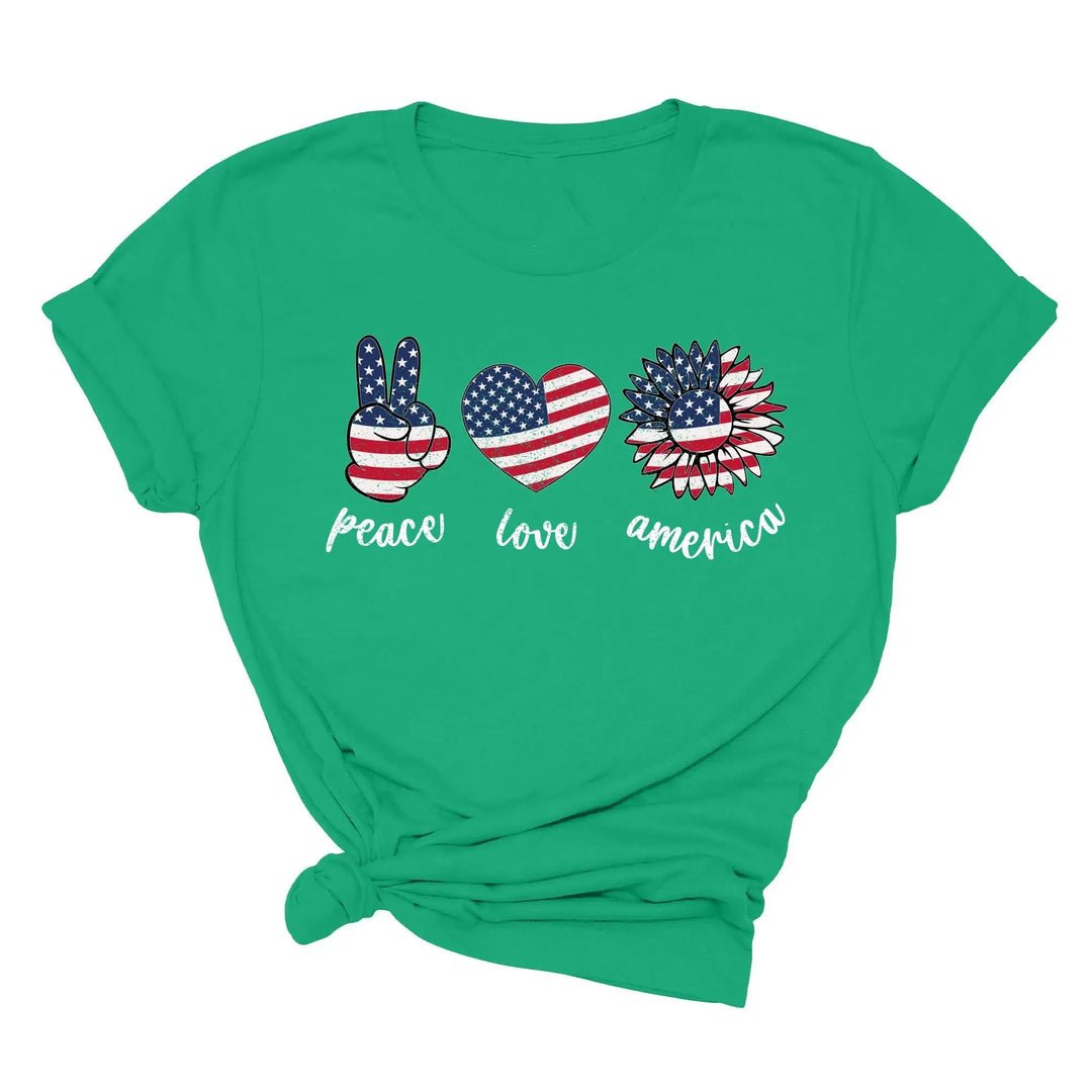 Peace Love America Shirt - USA Flag & Sunflower Patriotic 4th of July Tee Shirtprintingcenter