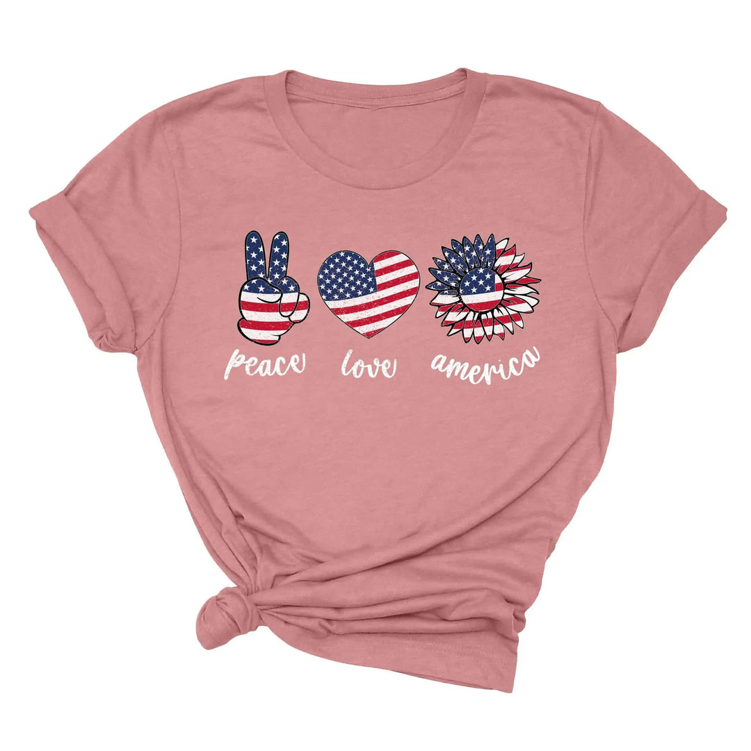 Peace Love America Shirt - USA Flag & Sunflower Patriotic 4th of July Tee Shirtprintingcenter