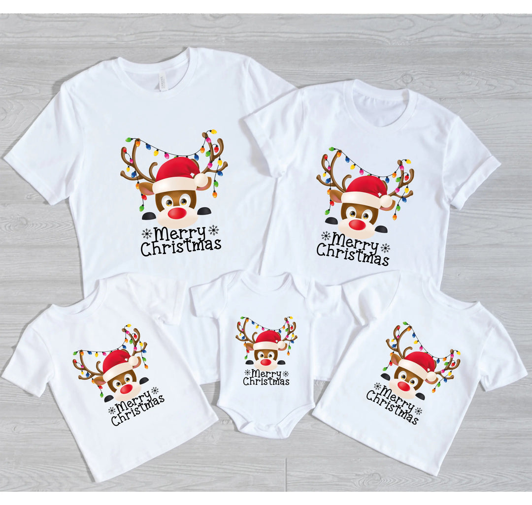 Reindeer Face Tee | Merry Christmas Family Matching Shirt Shirtprintingcenter