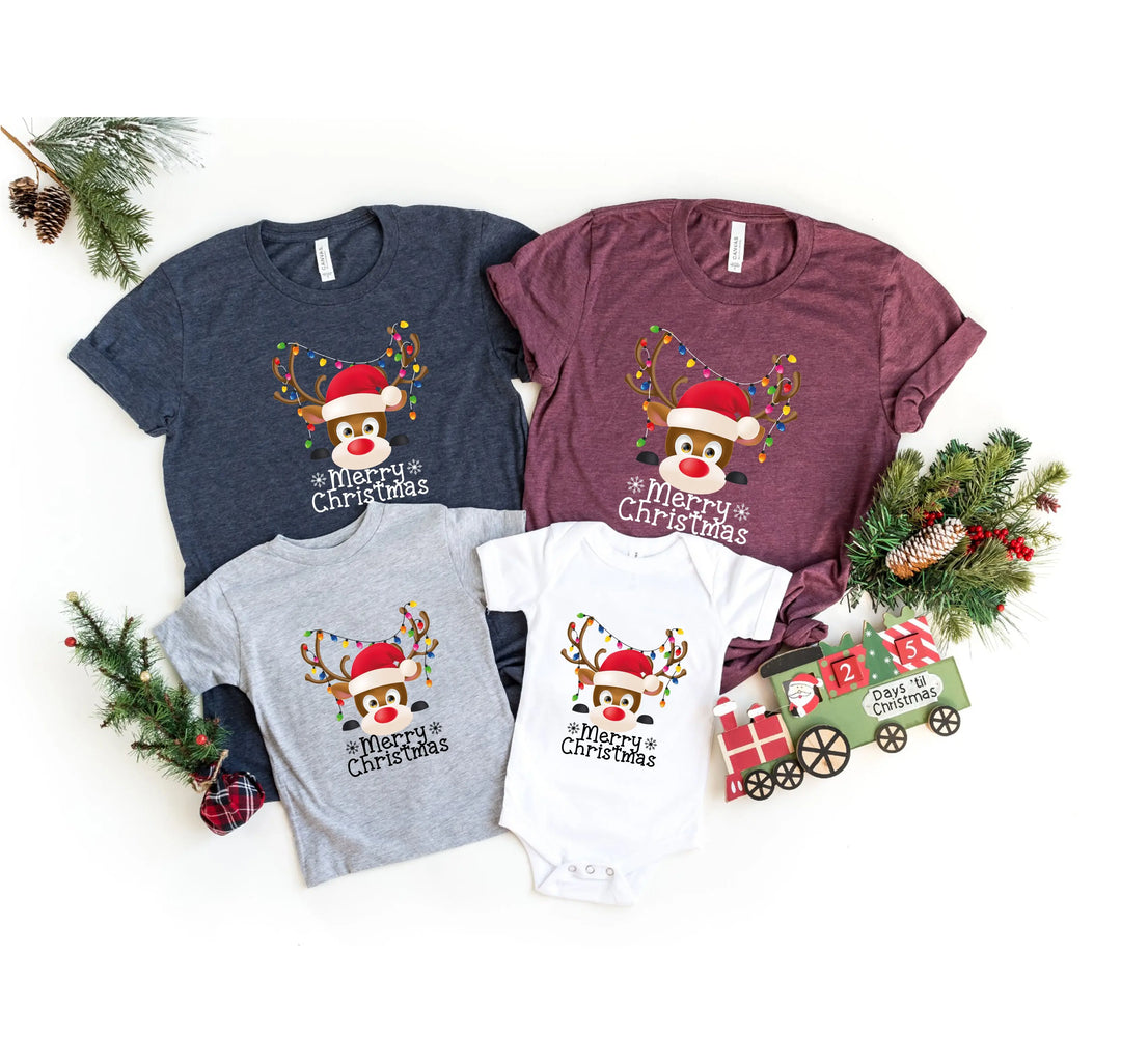 Reindeer Face Tee | Merry Christmas Family Matching Shirt Shirtprintingcenter