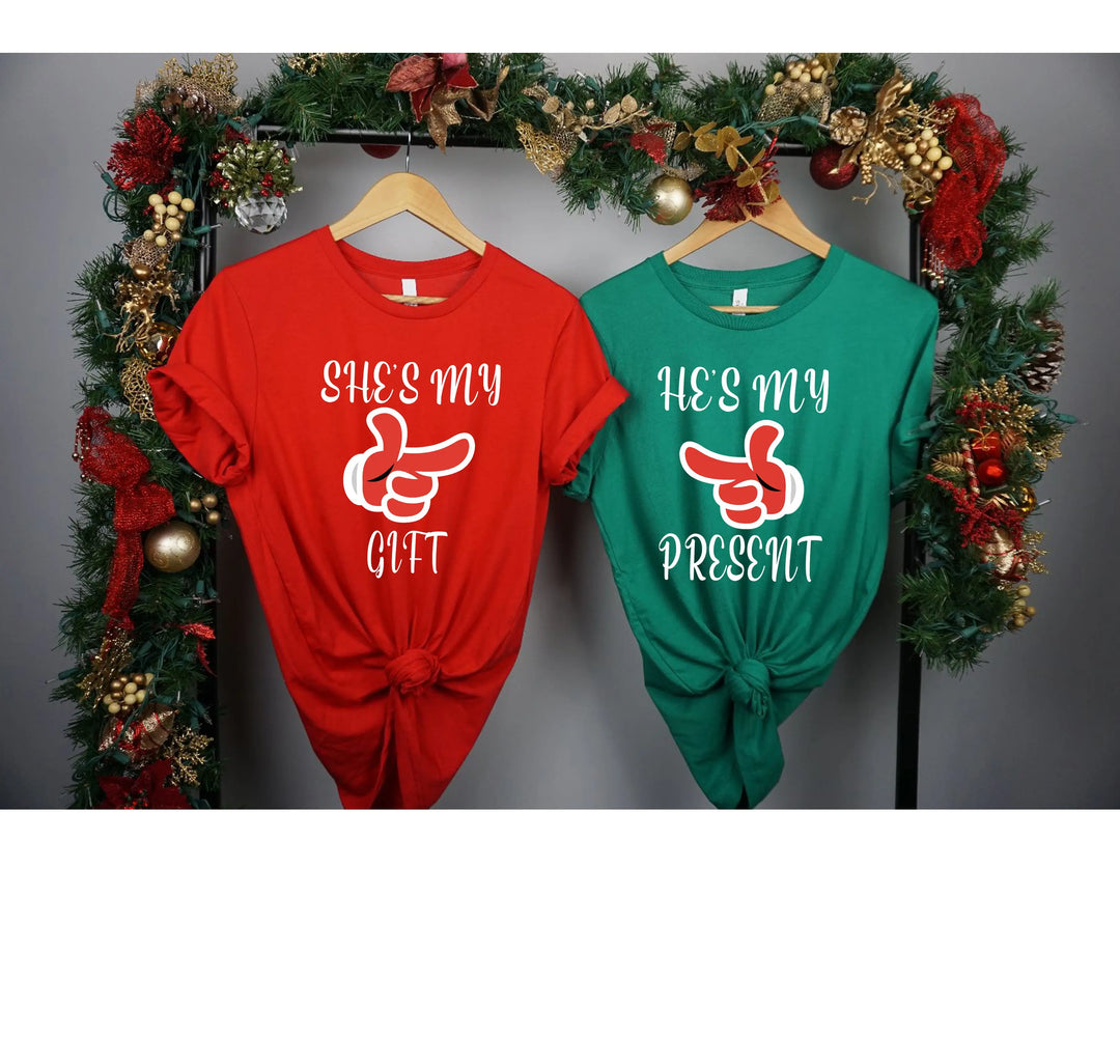 She's My Gift & He's My Present Shirts | Funny Christmas Couple Tees Shirtprintingcenter