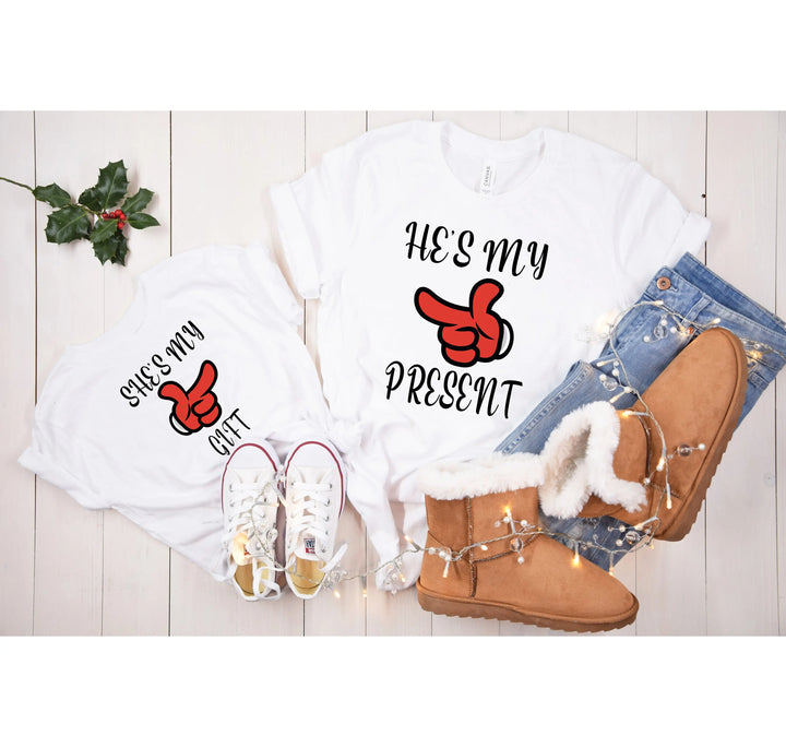 She's My Gift & He's My Present Shirts | Funny Christmas Couple Tees Shirtprintingcenter