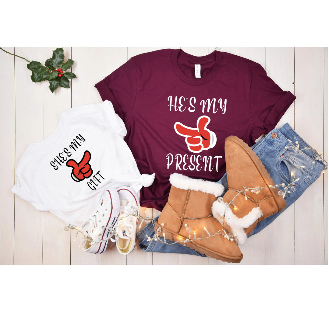 She's My Gift & He's My Present Shirts | Funny Christmas Couple Tees Shirtprintingcenter