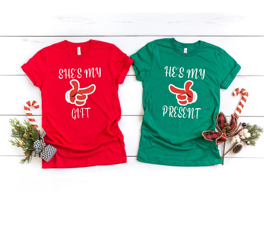 She's My Gift & He's My Present Shirts | Funny Christmas Couple Tees Shirtprintingcenter