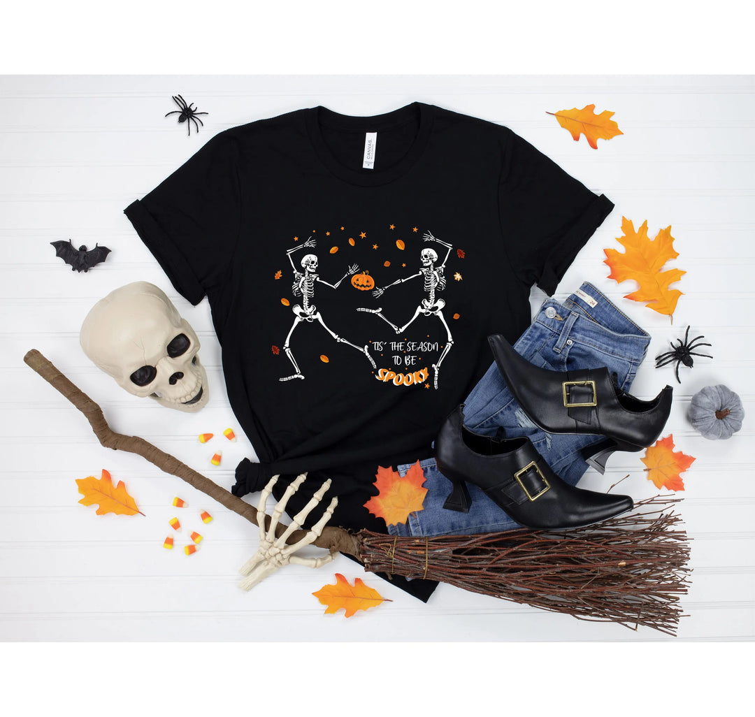 Spooky Vibes Tee | Dancing Skeleton & Pumpkin Spice | Cute Halloween Shirt Shirtprintingcenter