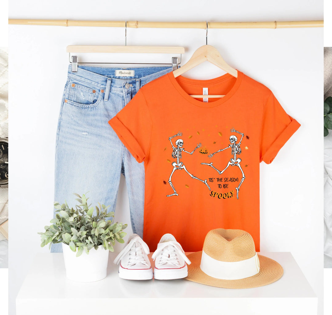Spooky Vibes Tee | Dancing Skeleton & Pumpkin Spice | Cute Halloween Shirt Shirtprintingcenter