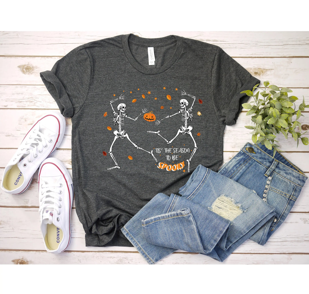Spooky Vibes Tee | Dancing Skeleton & Pumpkin Spice | Cute Halloween Shirt Shirtprintingcenter