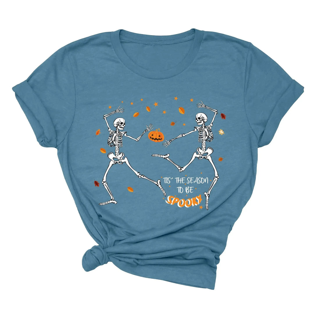Spooky Vibes Tee | Dancing Skeleton & Pumpkin Spice | Cute Halloween Shirt Shirtprintingcenter