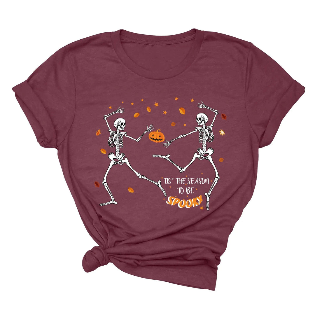 Spooky Vibes Tee | Dancing Skeleton & Pumpkin Spice | Cute Halloween Shirt Shirtprintingcenter