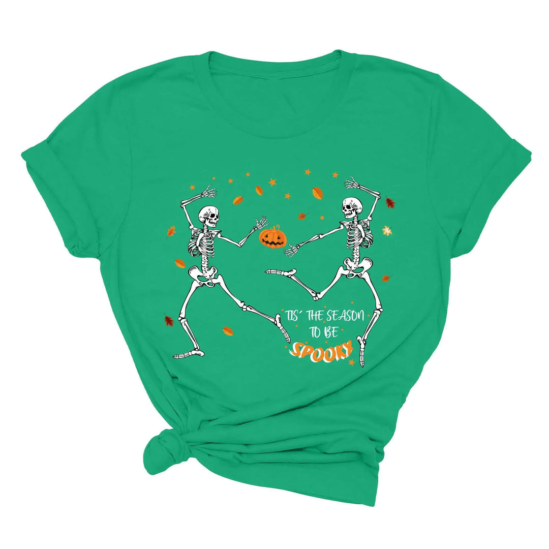 Spooky Vibes Tee | Dancing Skeleton & Pumpkin Spice | Cute Halloween Shirt Shirtprintingcenter
