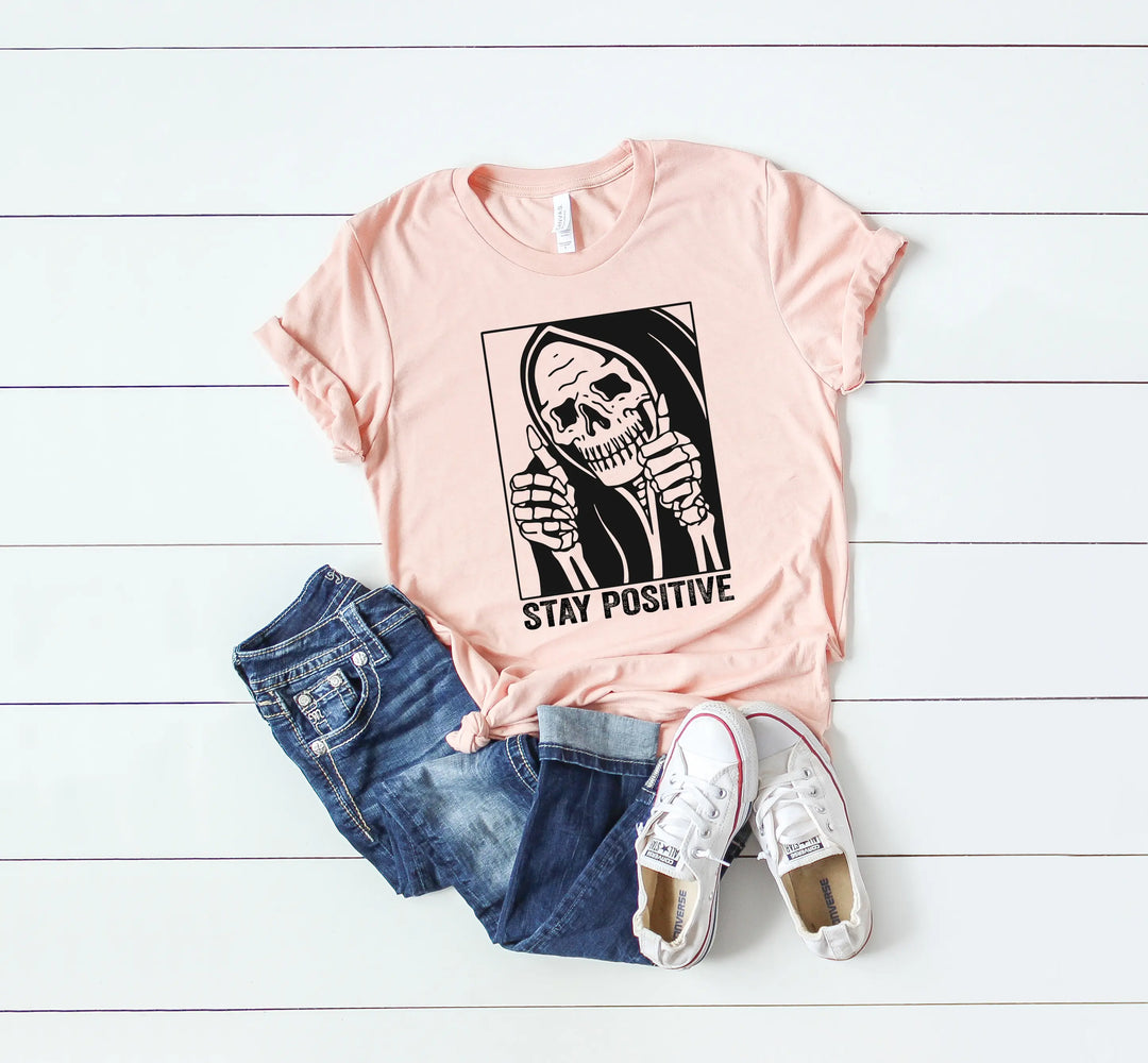 Stay Positive Skeleton Sweatshirt - Funny Halloween & Motivational Tee Shirtprintingcenter
